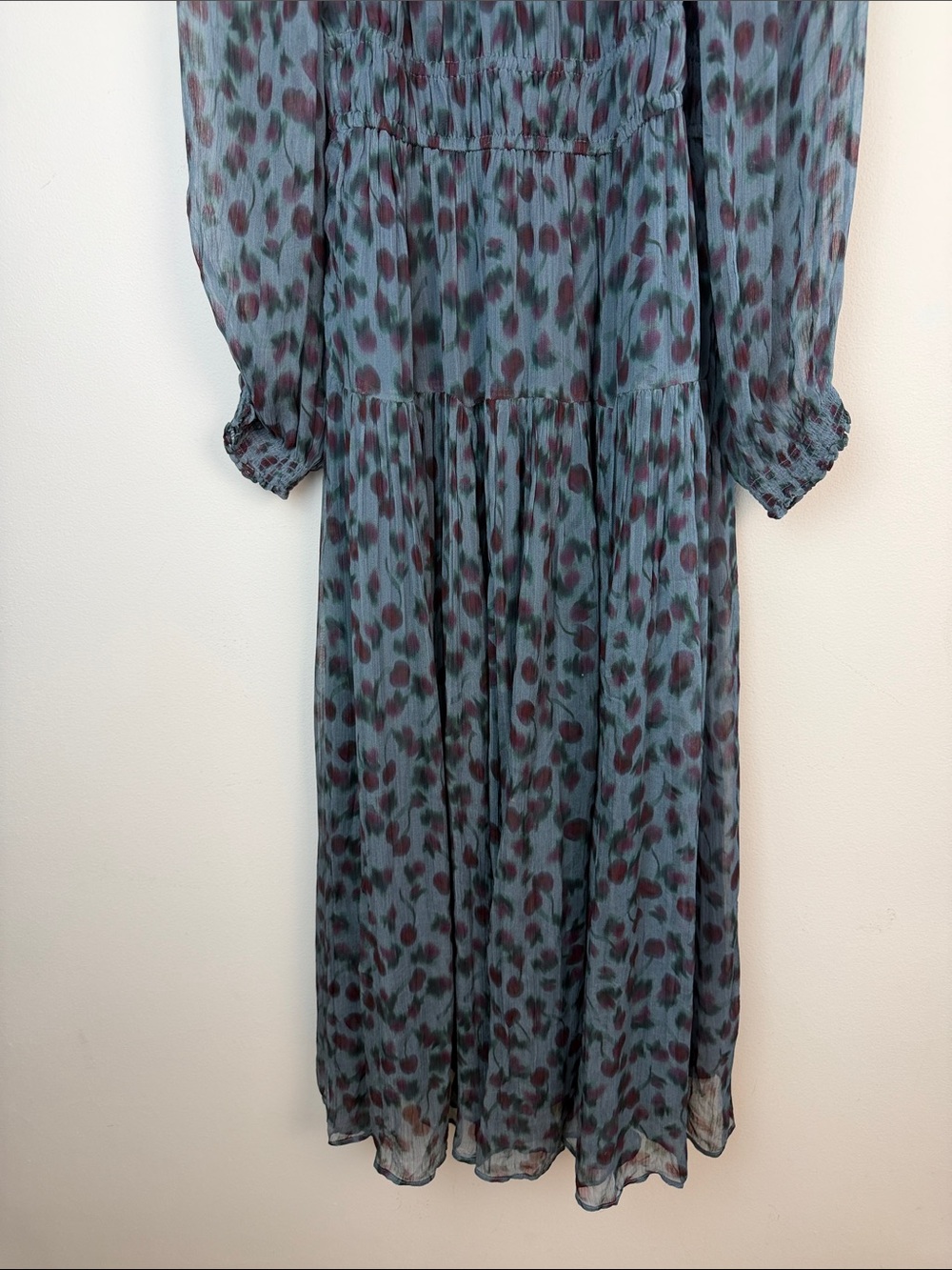 NEW J.Crew Crinkle Chiffon Sheer Long Sleeve Maxi Dress in Cherry Print Medium - Picture 6 of 16